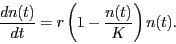 \begin{displaymath}
\frac{dn(t)}{dt} = r \left( 1 - \frac{n(t)}{K} \right) n(t).
\end{displaymath}